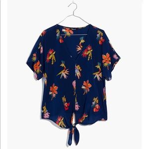 Madewell Bird of Paradise Tie Front Silk Top NWT